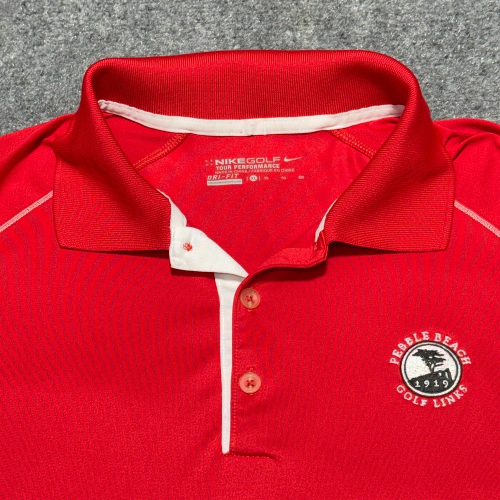 Nike Polo Shirt Mens XL Red Pebble Beach Golf Links Tour Performance 509169-657